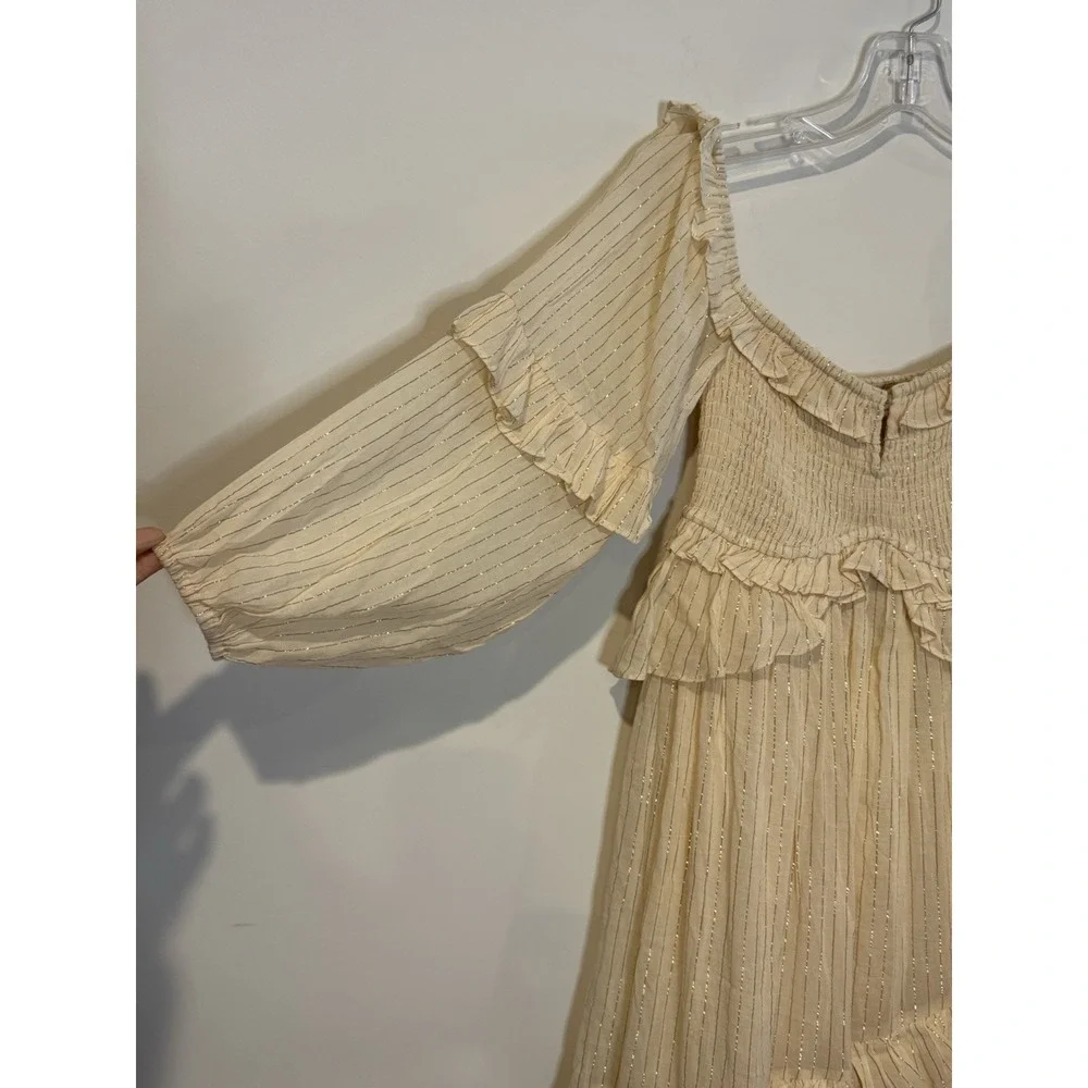 NWT Free People Spell & the Gypsy Clementine Maxi Dress Sz MED Boho Cream‎ Gold